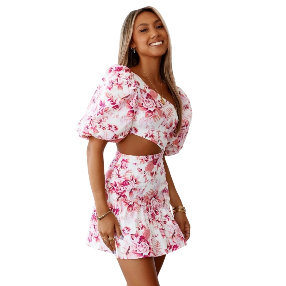 NWT Hello Molly Sweetest Kind Dress Pink Cut Out Flora Romantic Summerl Size XS